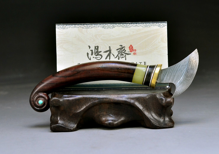 鸿木斋 海南黄花梨普洱茶刀海黄瑞粉大马士革沉香刀 孤品h5595-h5599