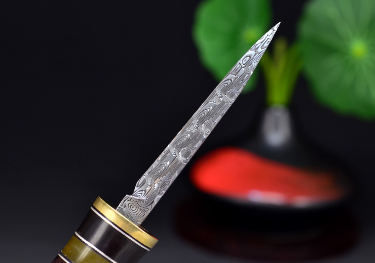 鸿木斋 海黄普洱茶刀4寸大马士革刚汉剑茶刀 海南黄花梨手把件 孤品h5