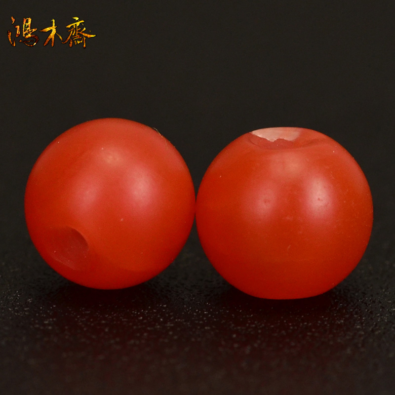 鸿木斋 天然保山南红 柿子红 南红玛瑙腰珠 孤品N3621 (2).JPG